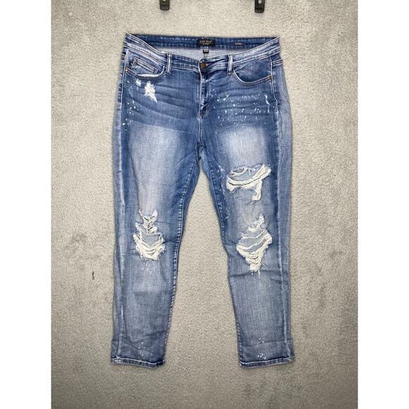 Judy Blue Denim - Judy Blue womens 15/32 boyfriend fit distressed denim jeans faded casual